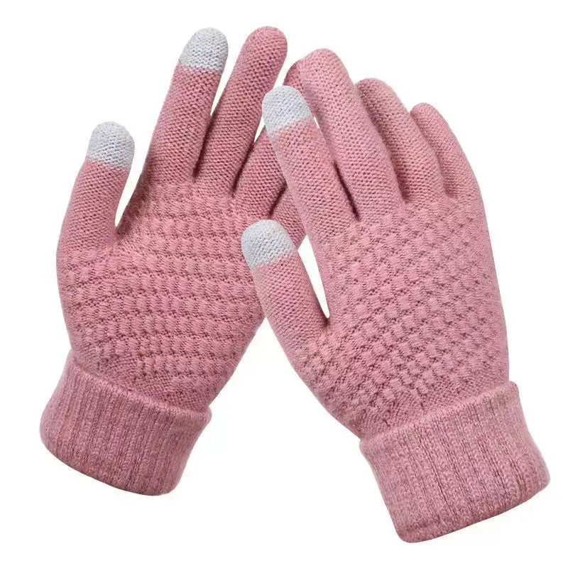 Women Men Warm Winter Touch Screen Gloves Stretch Classical Knit Mittens Wool Full Finger Outdoor Cycling Driving Glove