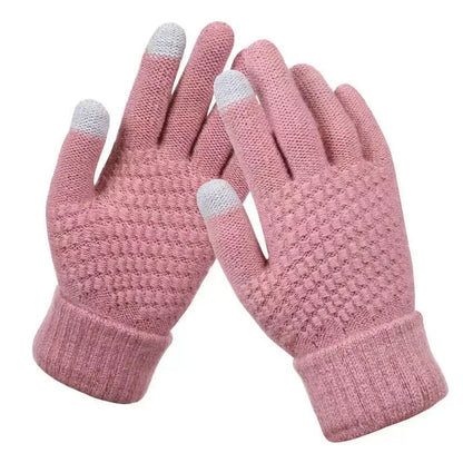 Women Men Warm Winter Touch Screen Gloves Stretch Classical Knit Mittens Wool Full Finger Outdoor Cycling Driving Glove